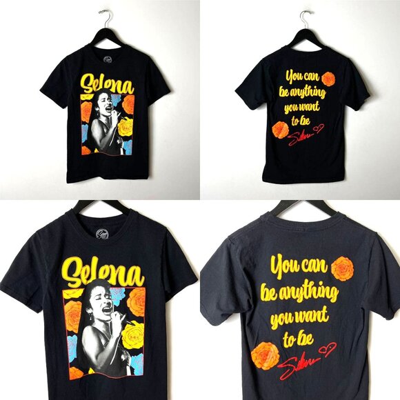 Selena Tops - Selena Quintanilla Official Merchandise Black T-Shirt Womens Small Roses Graphic